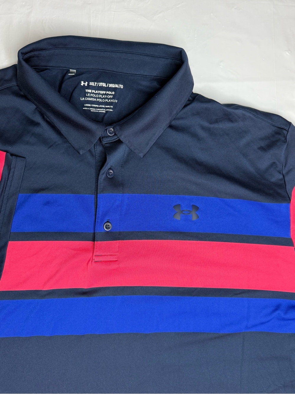 Under Armour Playoff Polo Shirt 3XLT Big Tall Blue Red Stripe Golf Athletic
